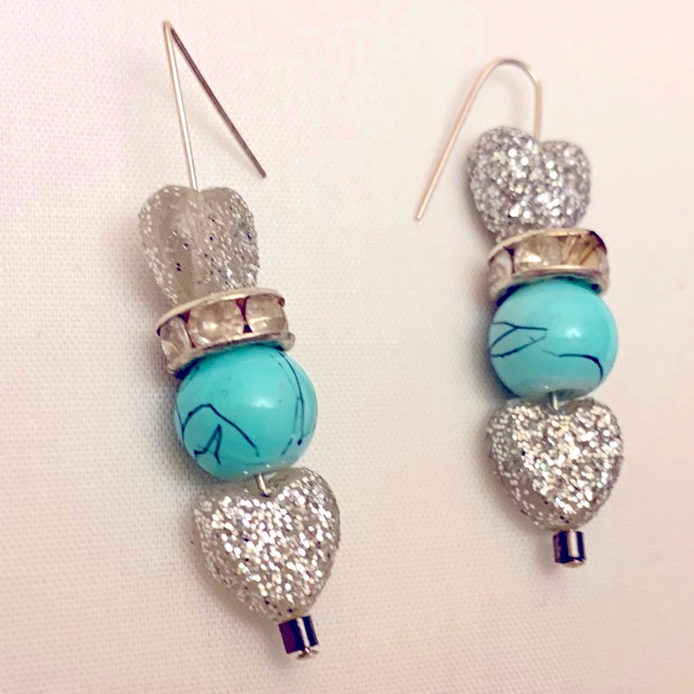 Funky Handmade Artsy Casual Bohemian Boho Beaded Silver Blue Dangle Earrings